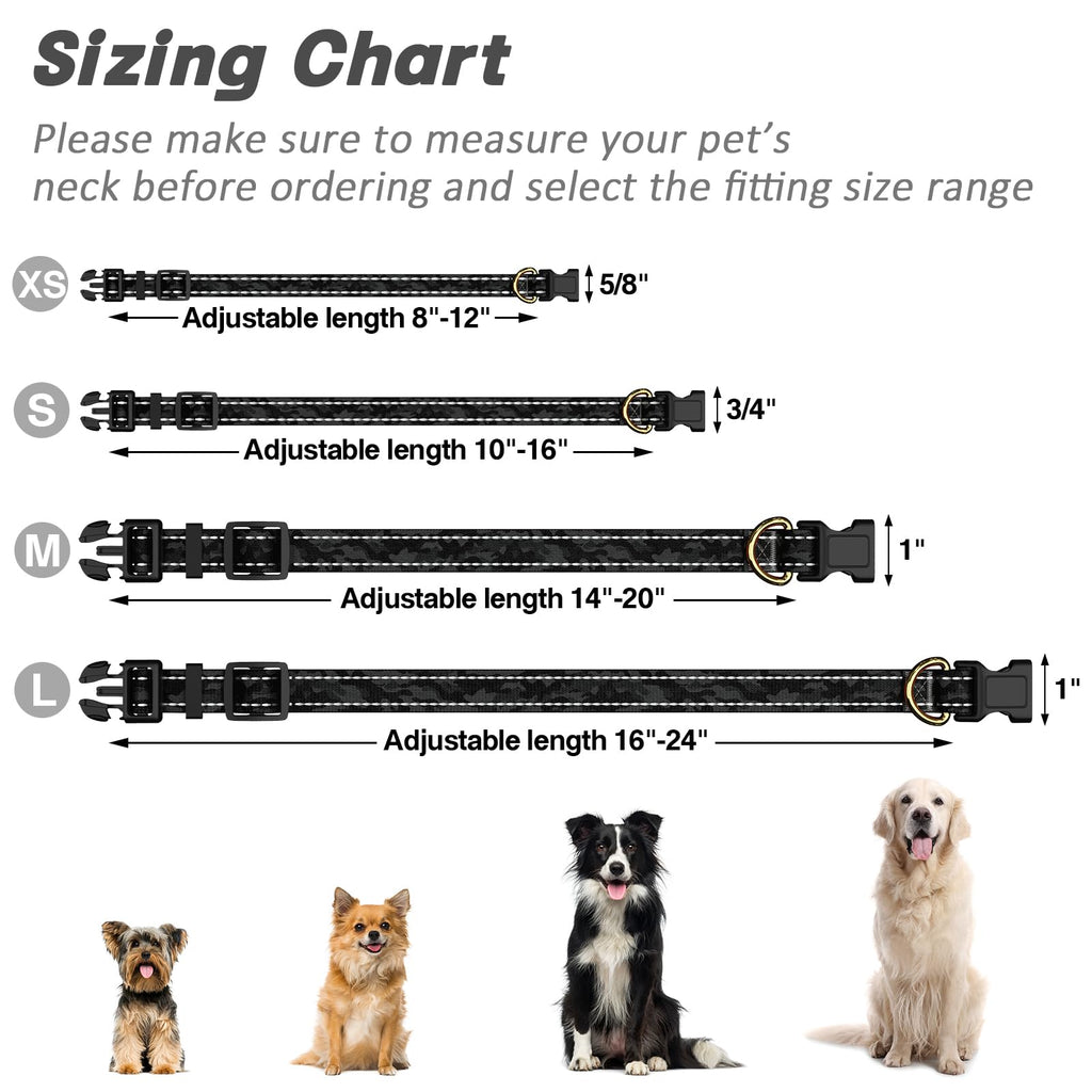 TMOODEL Reflective Adjustable Dog Collar for Medium Dog, Black Camouflage,M