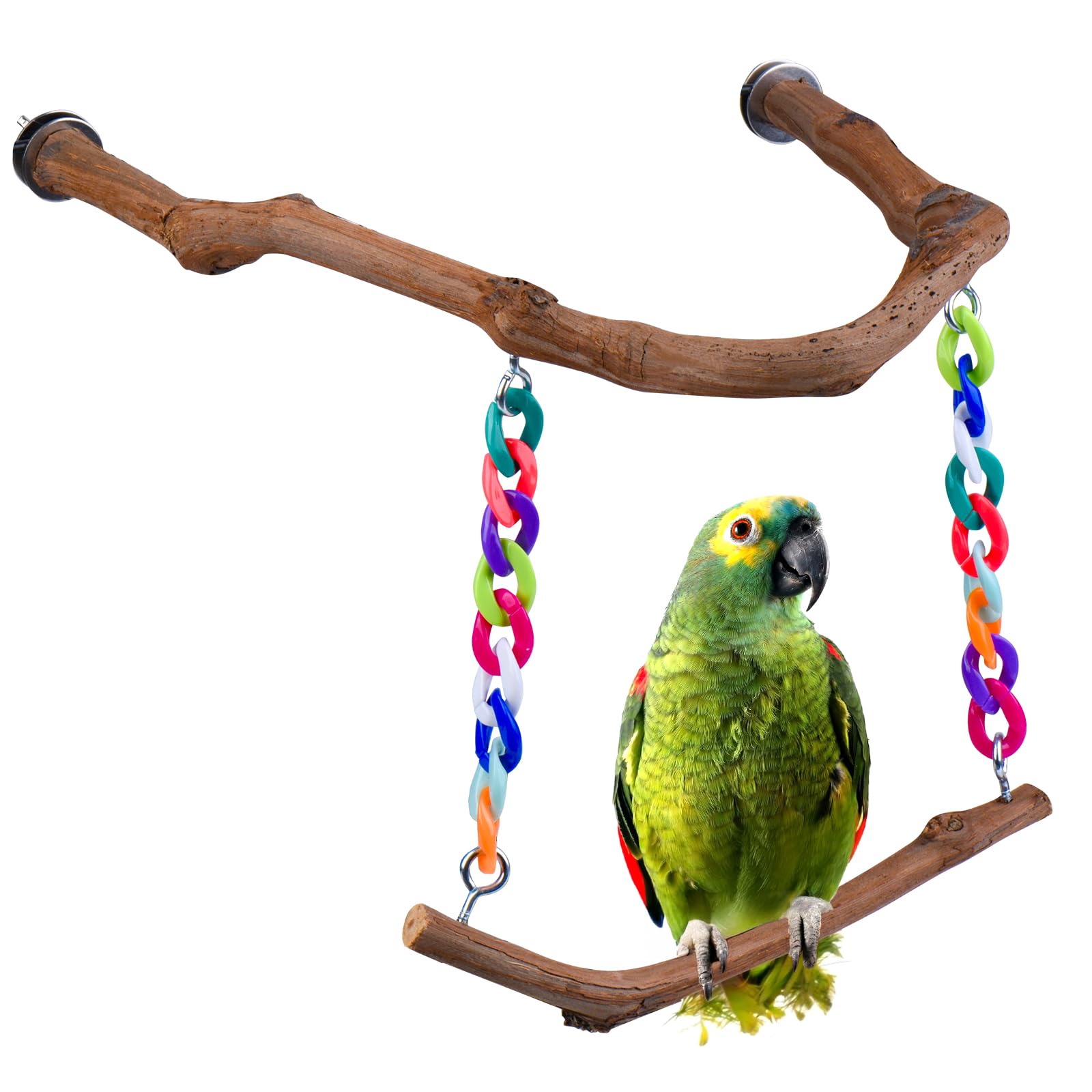 Bird Swing Toys, Standing Bird Perch with Natural Grape Wood, U Shape Hangable Birdcage Accessories, Birds Chewing Toy for Budgerigars, Parakeets, Cockatiels, Conures, Lovebirds, Finches (1Pack)