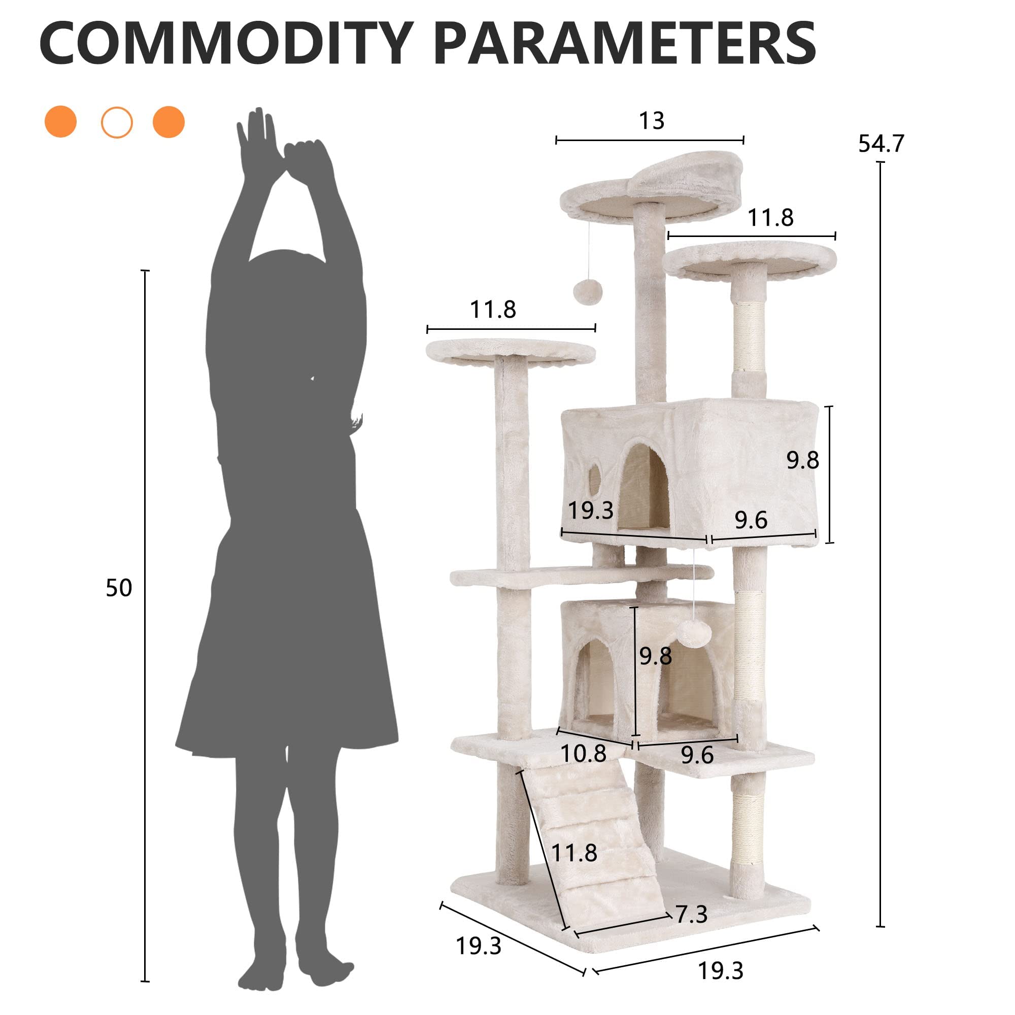 GINMAON Cat Tree for Indoor Cats, Multi-Level Cat Tower with Scratching Posts & Cozy Condo, Space Saving Cat Activity Center, Durable Pet Play House (54in,Beige)