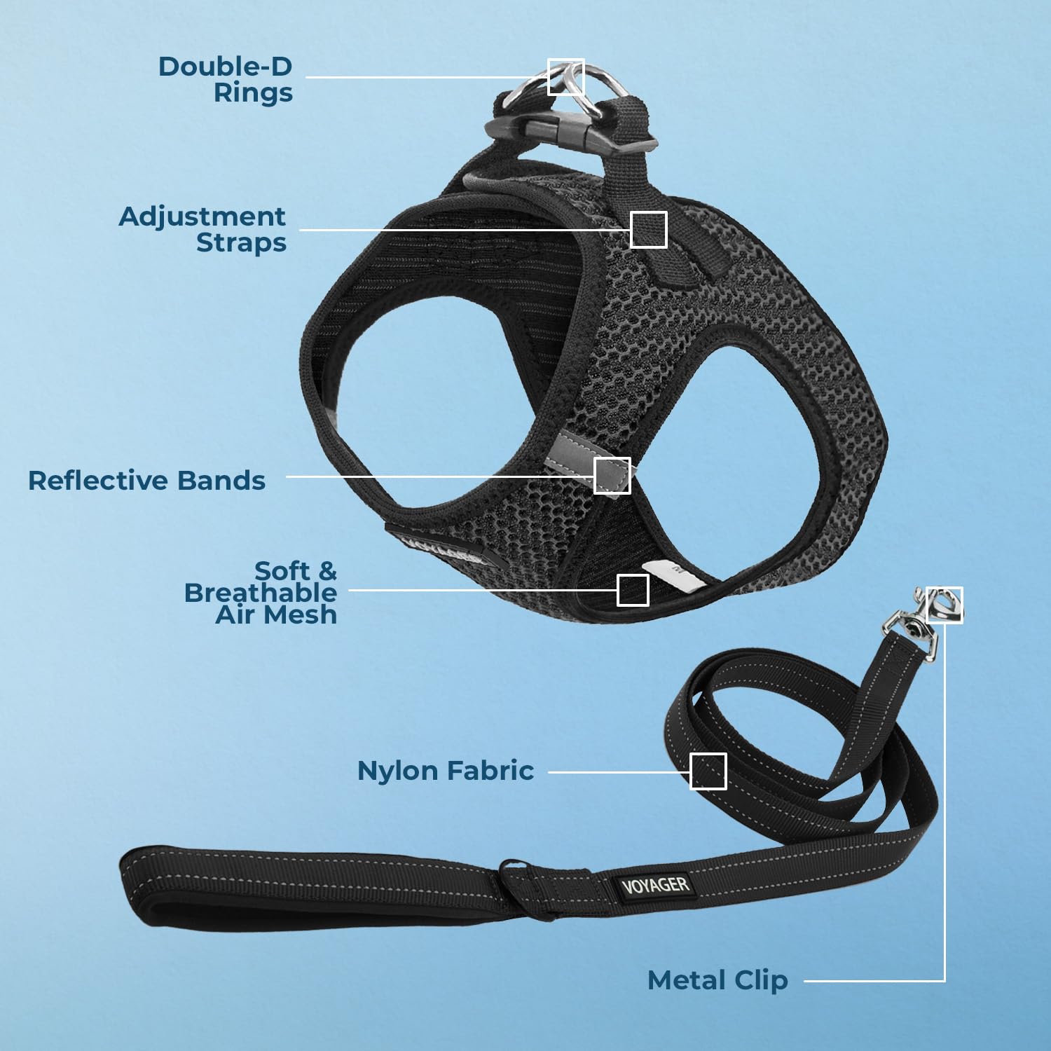 Best Pet Supplies Voyager Step-in Air All Weather Mesh Harness and Reflective Dog 5ft Leash Combo with Neoprene Handle, for Small, Medium and Large Breed Puppies - Gray 2-Tone, Medium
