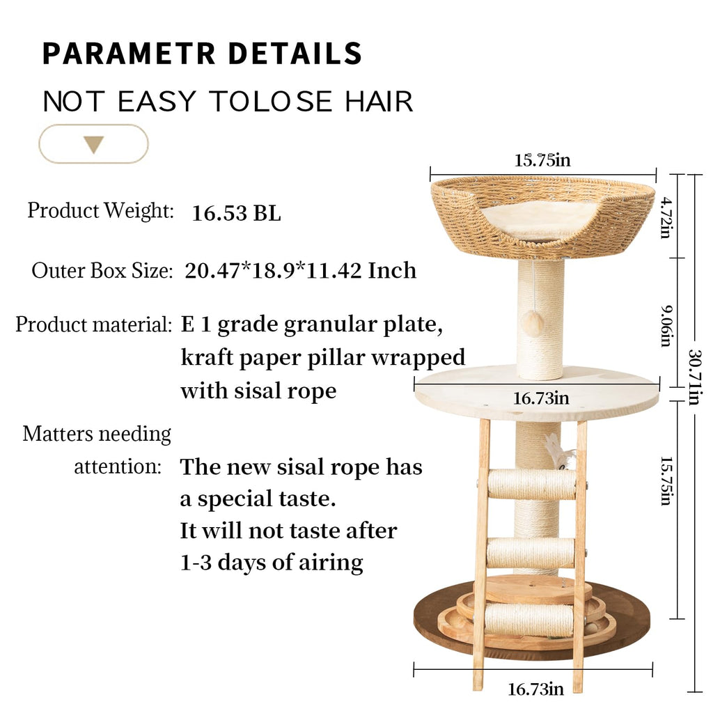 Hiyong Modern Cat Tree for Indoor Cats, 30 in Cat Tower with Basket Bed