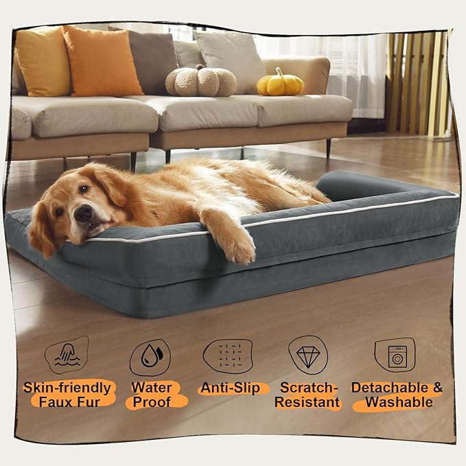 Dog Bed Large Sized Dogs-Orthopedic Waterproof Bed for Dogs,Large Dog Beds with Washable Removable Cover & Non-Slip Bottom