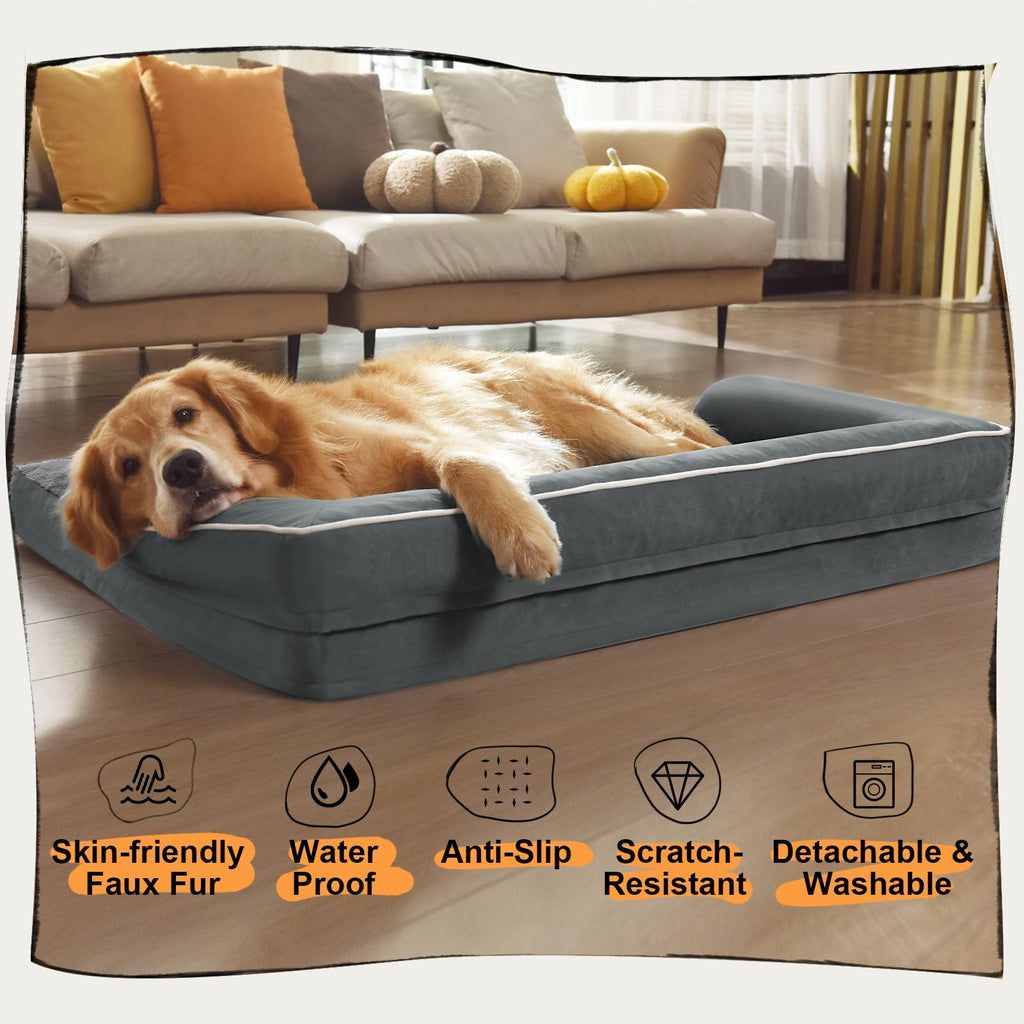 MEKIY Orthopedic Waterproof Dog Bed Pet Couch with Bolster for Medium Dogs