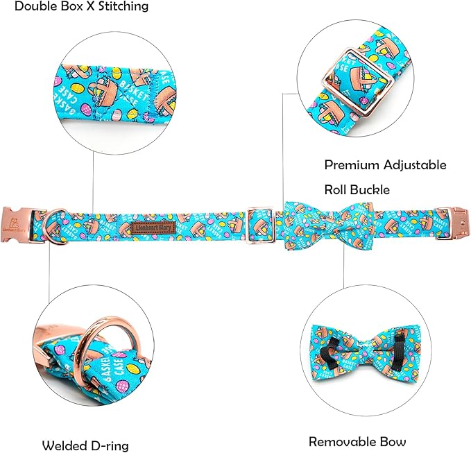 Lionheart glory Dog Bow Collar Easter Day Dog Collar for Medium Dogs,Easter Egg Dog Collars with Bowtie Colorful Dog Collar Spring Collars Pet Collar Bows
