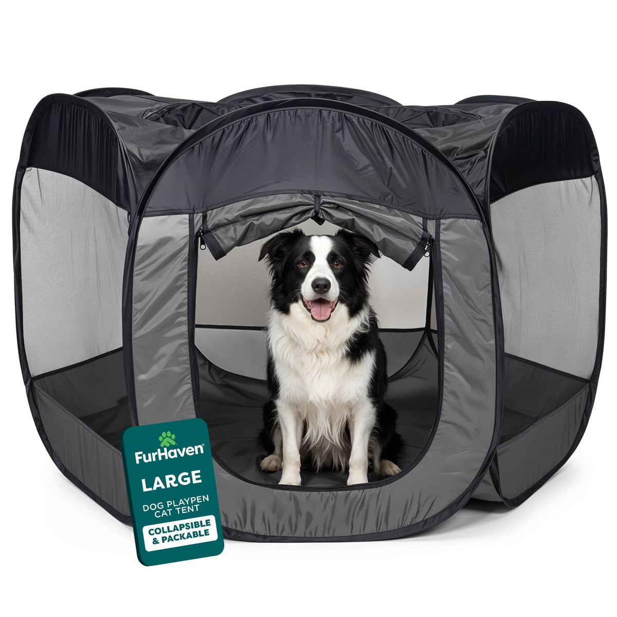 Furhaven Portable Dog Playpen Cat Tent, Pet Playground,Kennel Foldable Indoor Outdoor Zippered Puppy Crate - Navy, Medium