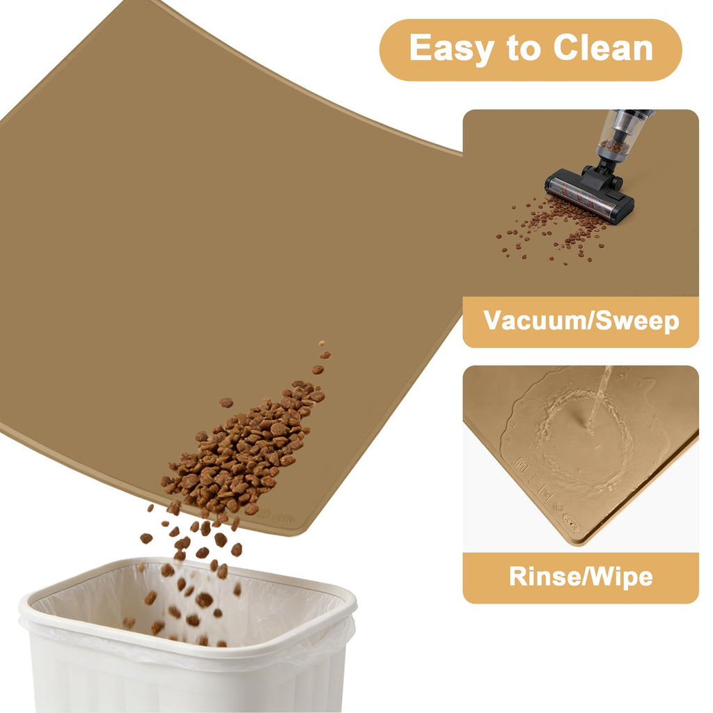 KVK Extra Extra Large Silicone Dog Food Mat 39.4×43.3in and 128oz Silicone Bag Set, Super Size Waterproof Pet Feeding Mat & Container, Non-Slip, Chew-Resistant Floor Protection (Taupe&Orange)