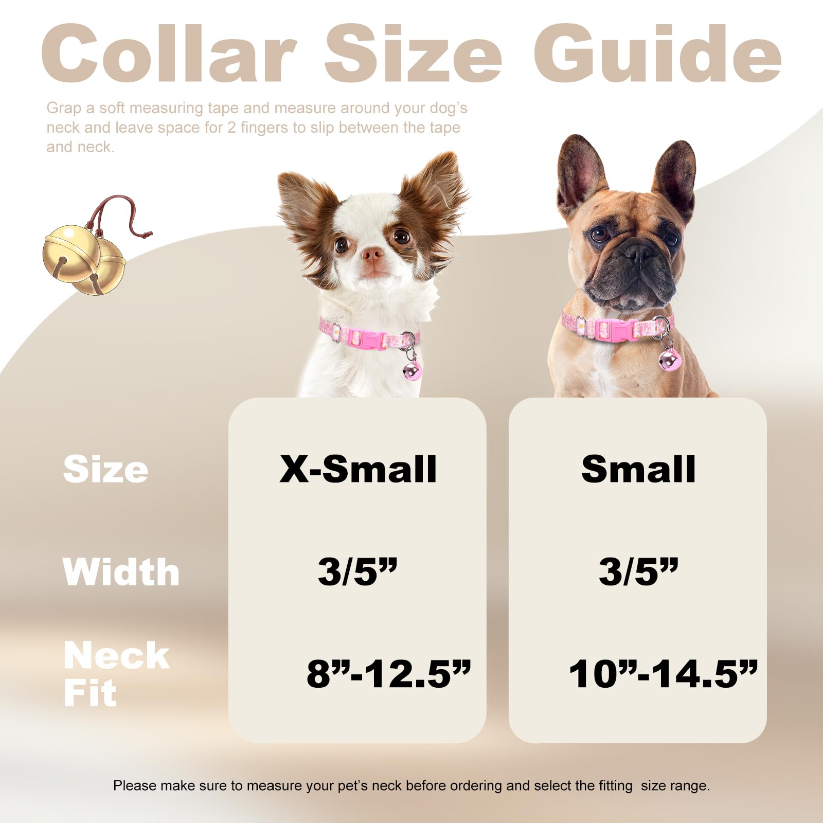 Pink Daisy Dog Collar with Bell,XS XXS Kitten Collars Girls with Buckle