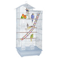 FDW 39 Inch Bird Cage Parakeet Cage with Play Top Rolling Stand & Easy Clean Pull-Out Tray Roof Top Parrot Cage for for Finches Canaries Parakeets Cockatiels & Other Small Birds, White