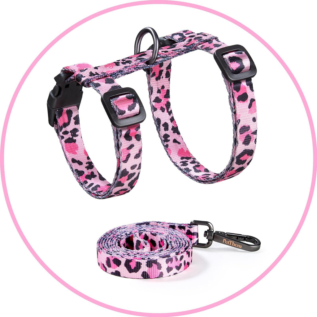 PetThem Adjustable Cat Harness and Leash Set Escape Proof (Pink)