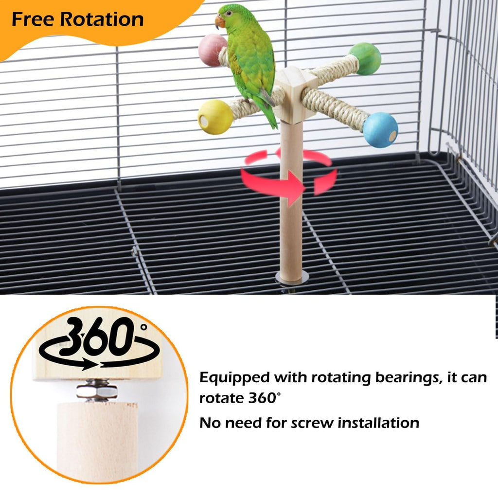 Jevnd Bird Perch Toy, Kiln-Dried Wood Interactive 360° Spinning Cage Toy(S)