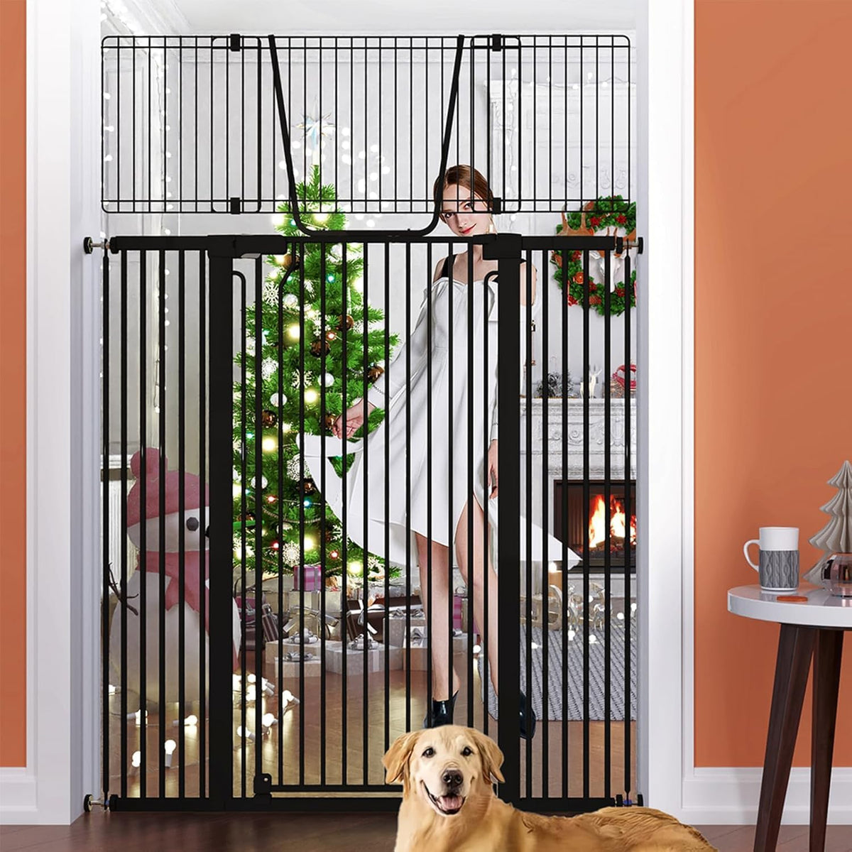Jiprlak71 Extra Tall Cat Gate for Doorway – 30"-49.27" Extra Wide Pet Gate with Adjustable Cat Door Wide,Auto Close, Pressure Mounted, Pet Gate for Cats & Small Dogs, Hallway, Stairs, Kitchen