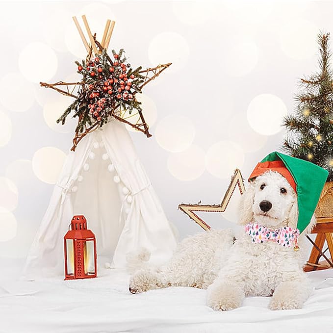 Bobo Rainbow Christmas Dog Collar, Pink Christmas Tree Soft Comfortable Collars with Bow Adjustable Pet Collar with Premium Metal Buckle Puppy Necklace for X-Small Girl Dogs
