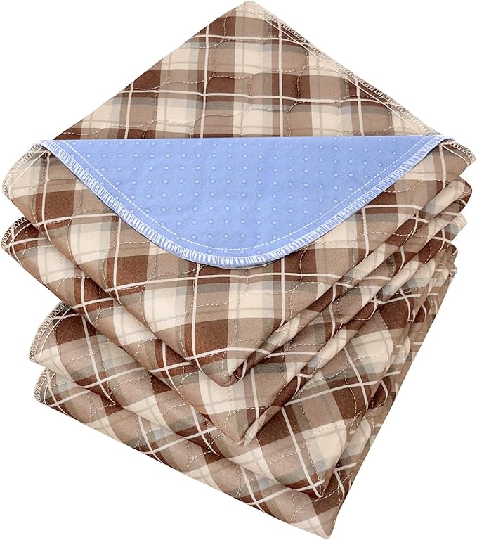 Non-Slip Bed Pads for Incontinence Washable (36" x 52"|2 Pack), Waterproof Bed Pads, Brown Grid, Bed Wetting Pads for Bed, Sofa, Floor, Resuable Underpads for Adults, Seniors, Pet