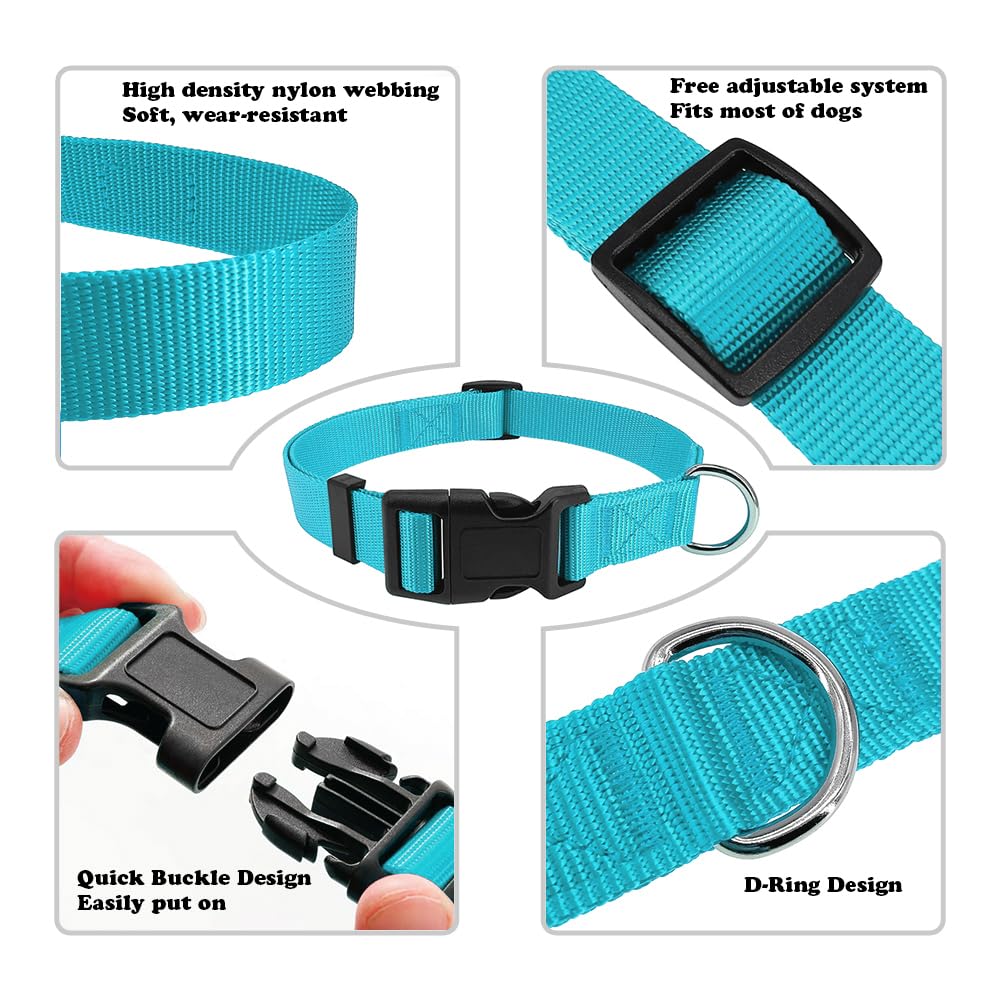 PENSEEPET Dog Collar Light Blue Basic Dog Collars with Breathable Quick Release Nylon Pet Collar for Puppy Small Medium Large Dogs Boy