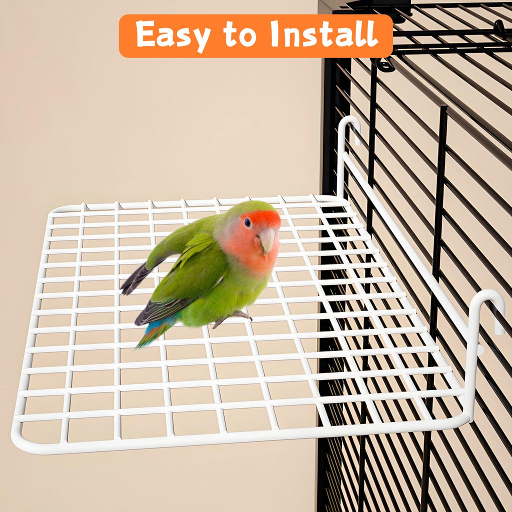 BNOSDM 4 PCS Bird Perches Platform, Stainless Steel Grid Platform for Parakeet Parrot Stand with Climbing Ladder Bird Cage Accessories for Small to Large Birds (Black)
