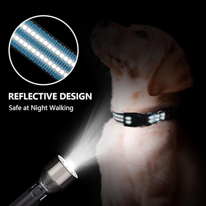 JOYEEIIOO Martingale Dog Collar, Adjustable Nylon Reflective Collar with Quick Release Buckle, No Pull Dog Training Collars for Small Medium Large Dogs (Gentian Blue, Medium)