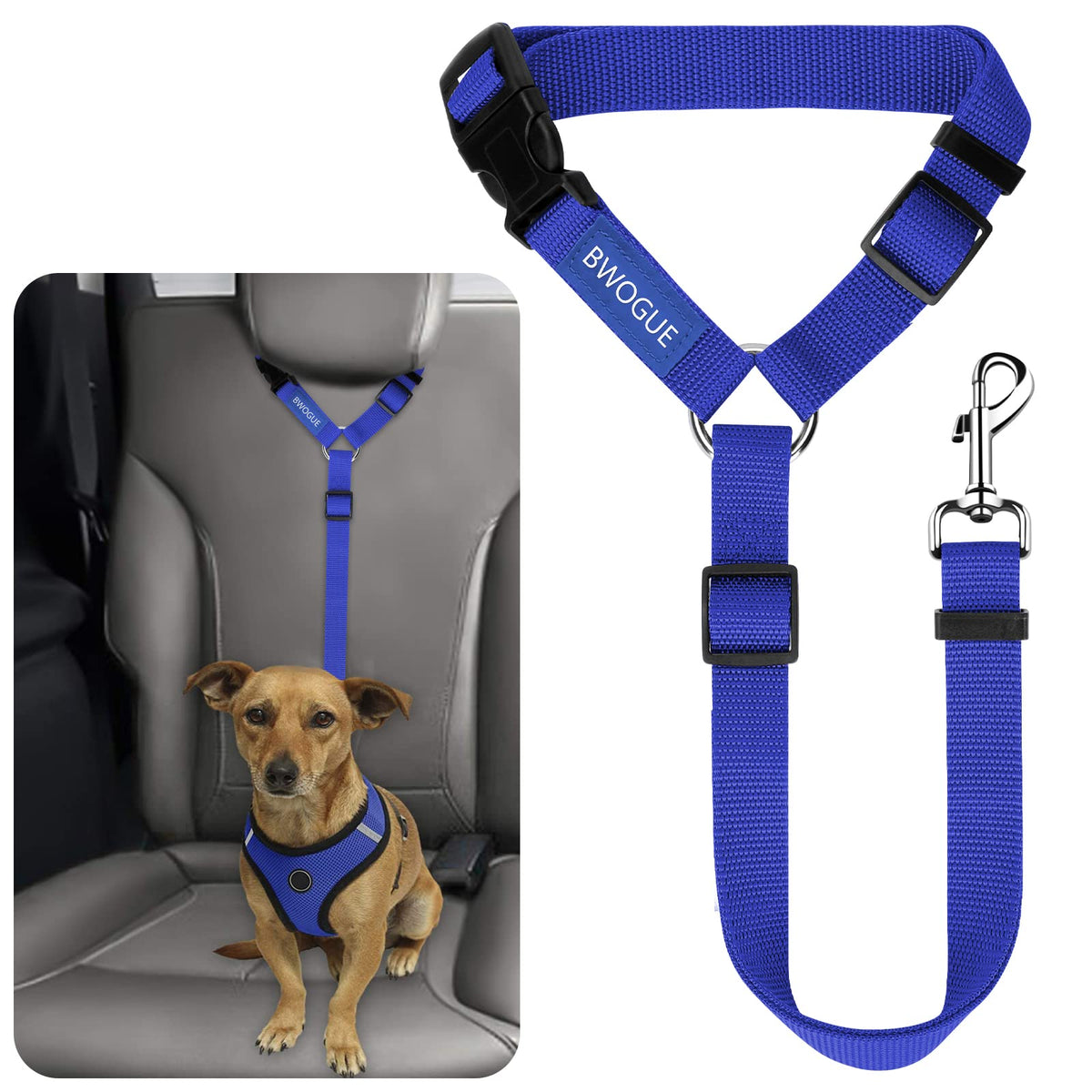 BWOGUE Dog Seat Belt for Car, Headrest Restraint Reflective Bungee, 1 Pack