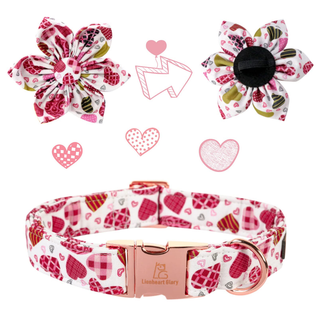 Lionheart Glory Heart Dog Collar, Valentine's Day Dogs Collar with Flower, Cute Floral Pattern Pet Collars Adjustable Dog Collars for Large Dogs
