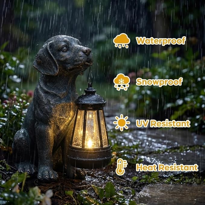 Lyeasw Outdoor Dog Statues Garden Decor with Solar Lantern