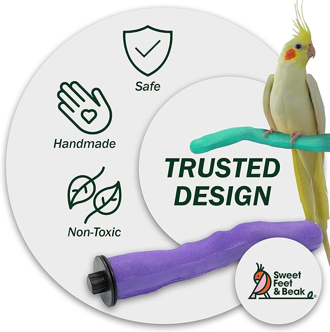 Sweet Feet and Beak Brid Cage Safety Pumice Perch - Trims Nails and Beak - Promotes Healthy Nails and Beaks - Safe Non-Toxic Bird Supplies for Bird Cages - Large 12"
