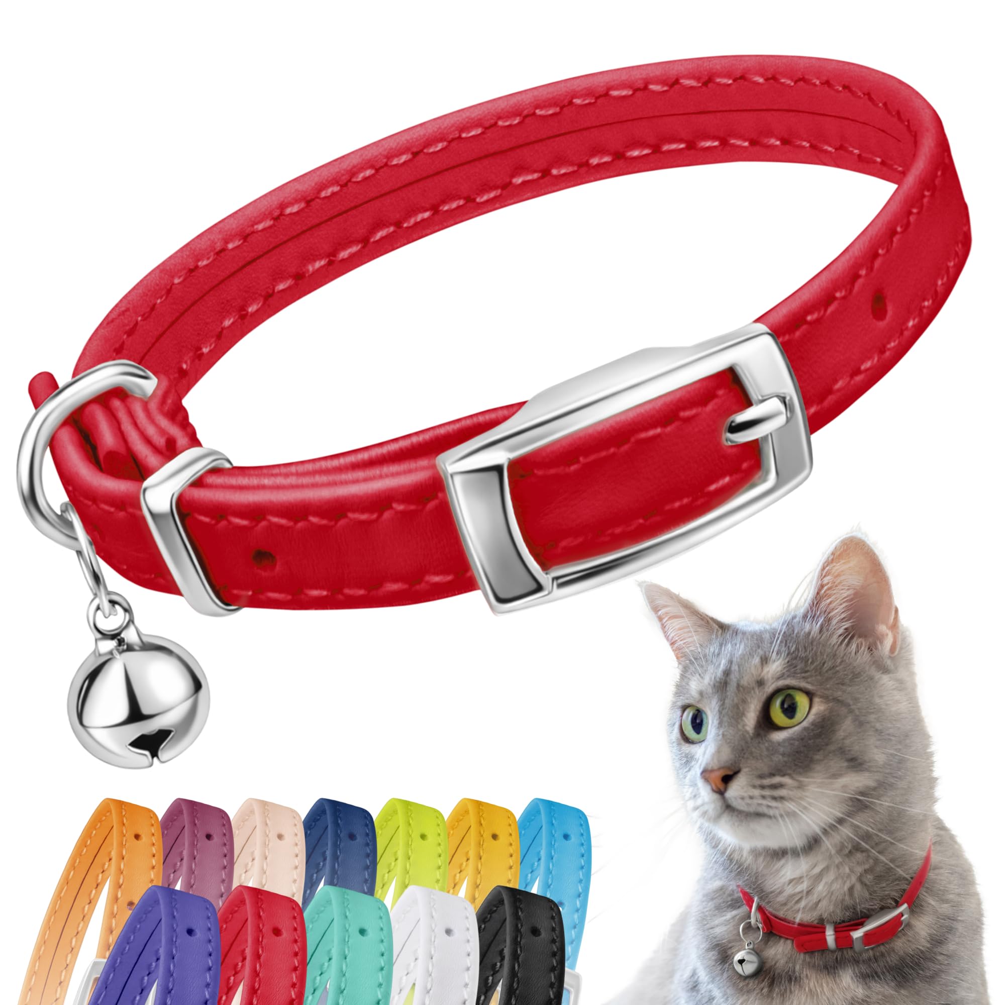 Soft Leather Cat Collar with Safety Elastic Strap