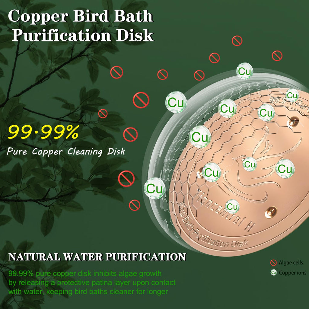 TIANCENTRAL H Bird Bath Copper Disk 2PCS-99.99% Pure Copper Cleaning Disk with Triple-Point Support 1mm Reinforced Water Purification Disk for Bird Baths,4 Inch
