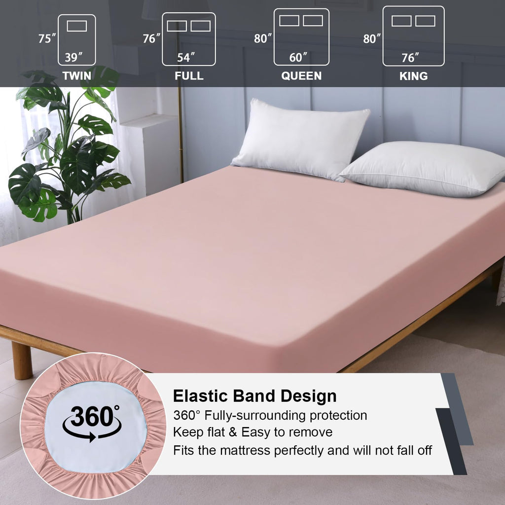 Waterproof Mattress Protector King, Fitted Sheet Style Breathable Mattress Cover with Deep Pocket Fits Up to 18'', Noiseless Bed Cover for Kids Adults Pets, Machine Washable (Pink, 76'' X 80'')