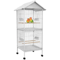 PawHut Wrought Metal Bird Cage Feeder with Rolling Stand Doors 67" H White
