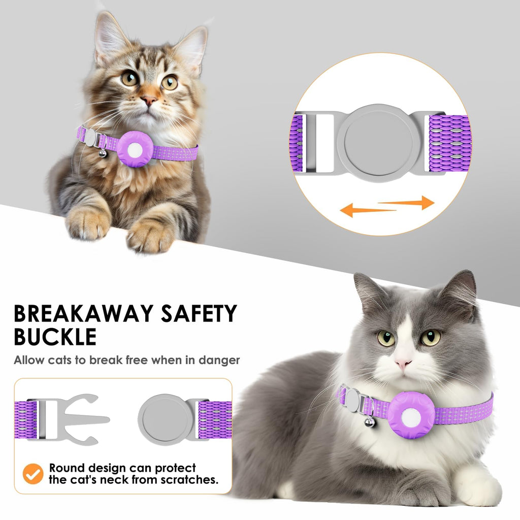 Cat Tracker, Waterproof Pet Tracker for Cats, Cat GPS Tracker Collar with Safety Elastic Buckle, Works with Any Collar, GPS Tracker Compatible with Apple Find My App (Only iOS), No Monthly Fee, Purple