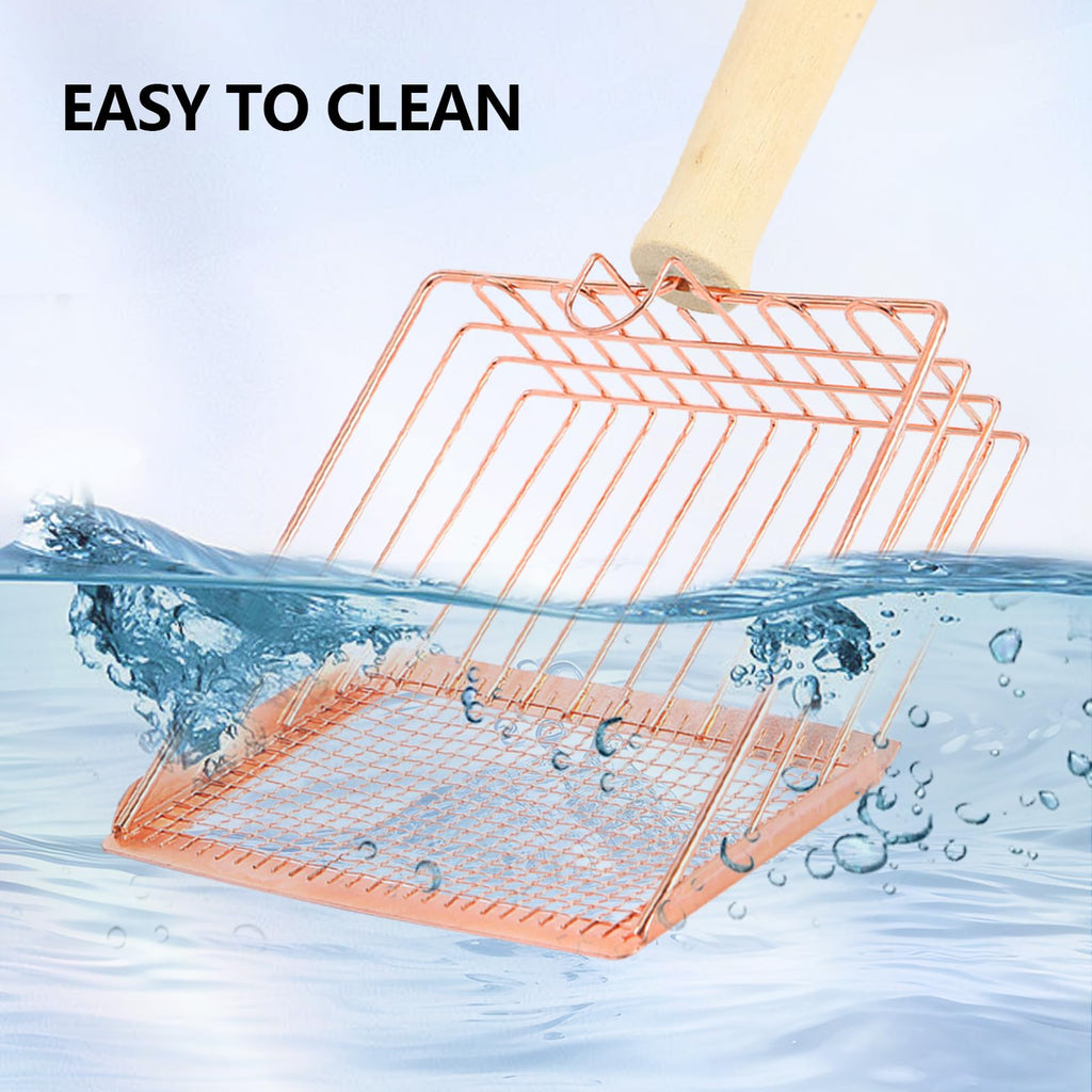 AFOLOREET Litter Scooper, Metal Litter Scoop, Pooper Scooper with Wooden Handle, Cat Litter Scoop, Metal Scooper & Speed Sifter Deep Shovel Scoop Filter,Kitten Pooper Lifter for Litter Box