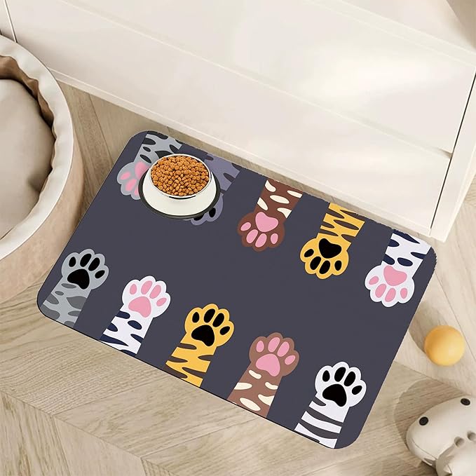 Cat Gradient Paw Print Dog Food Mat for Floors,Absorbent Pet Food and Water Bowl Mats,Non-Slip Pet Feeding Mat,Pet Supplies 12" x 20"