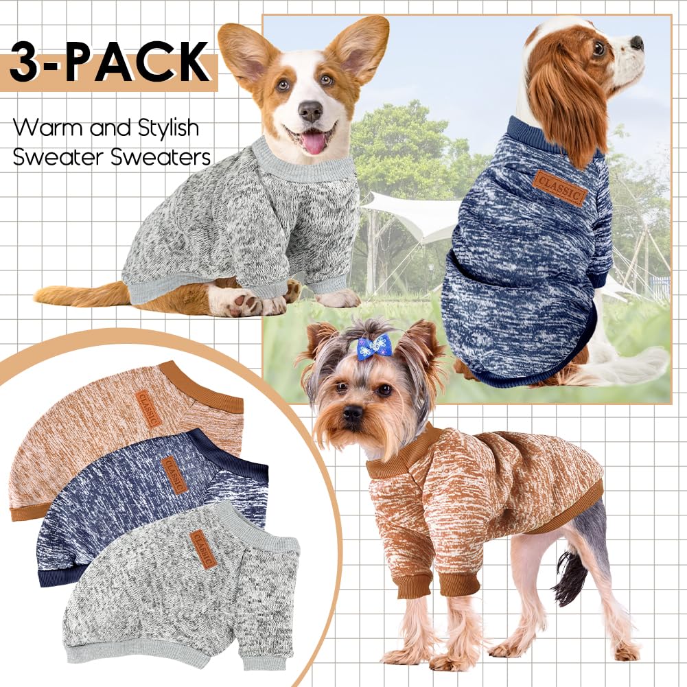3 Pack Dog Sweaters for Small Dogs Girl Boy Winter Fleece Clothes Warm Soft Dog Sweatshirt Outfit for Dogs Cats Pet Apparel
