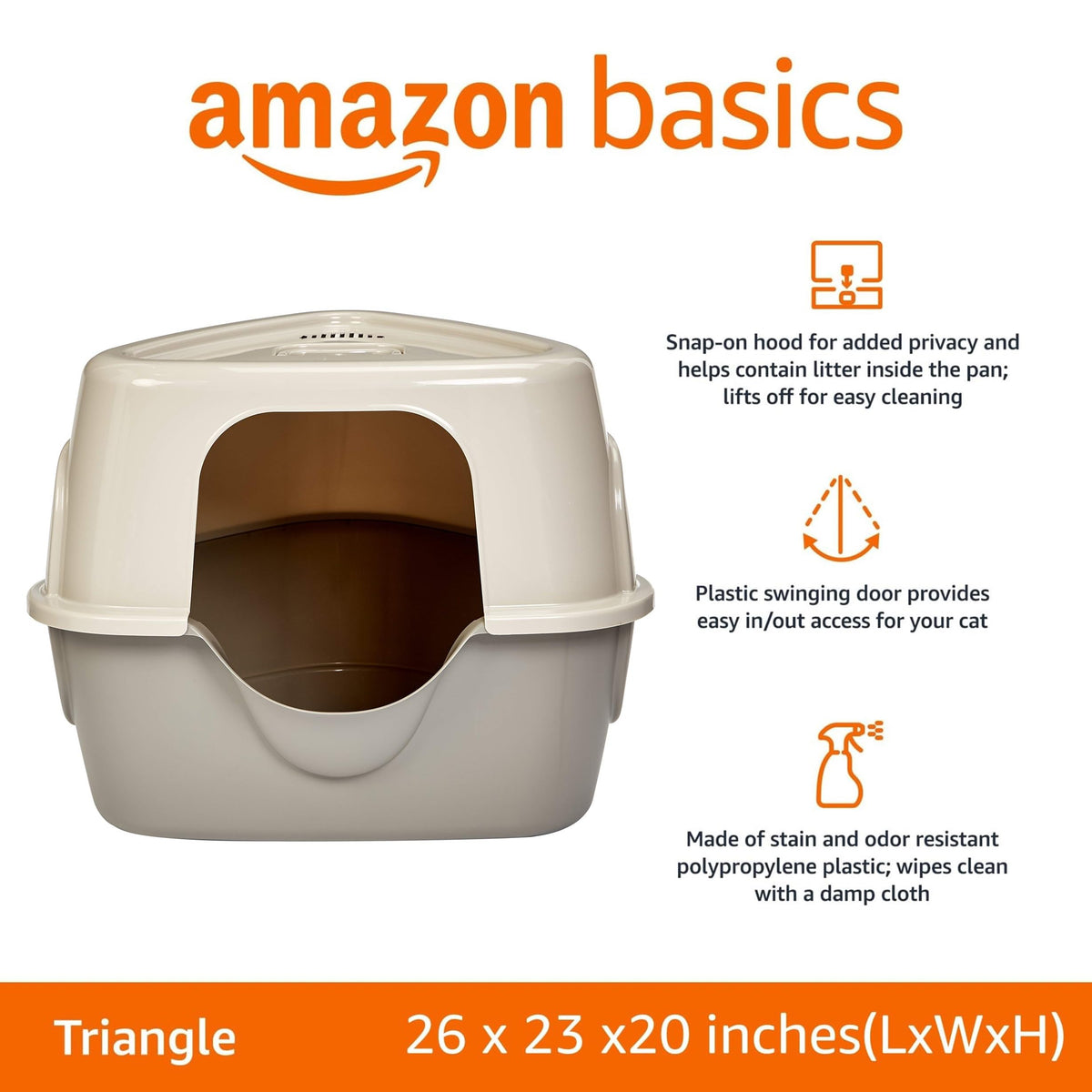 Cat Litter Box with Lid, No-Mess, Spacious Enclosed Design with Odor Control, Easy Access, Stain Resistant, 26" x 23" x 20", Charcoal