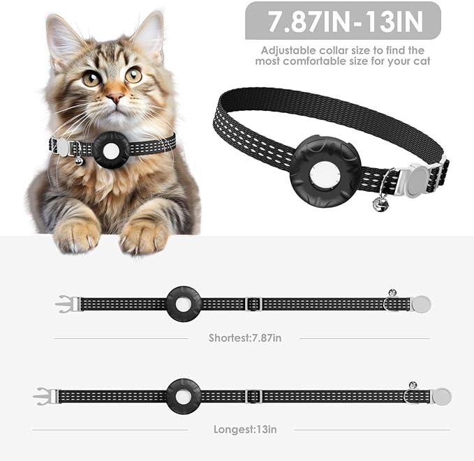 Cat Tracker, GPS Tracker Compatible with Apple Find My App(Only iOS), Waterproof Cat Tracker Collar with Bell and Safety Elastic Buckle, No Monthly Fee Pet Tracker, Up to 1-Year Battery