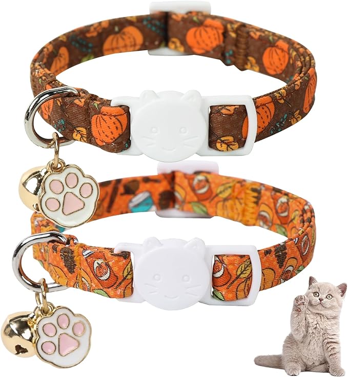Unique Style Paws Pink Kitten Collars,Cute Valentine Cats Collar with Bell,Kitten Collar Breakaway Buckle with Heart Pattern,Adjustable Valentine Cat Collars,Ideal Gift for Boy Girl Cats