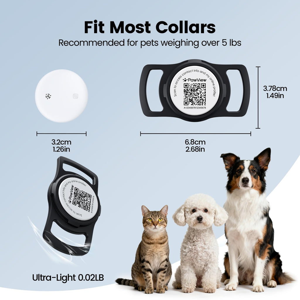 Smart Pet Tracker for Collar - Dog Trackers Location for Pet with Holder, No Monthly Fee, Real-Time Tracking, iOS Only, Long-Lasting, IPX6 Waterproof, Anti-Lost Tracker for Cats, Bag Straps, Black