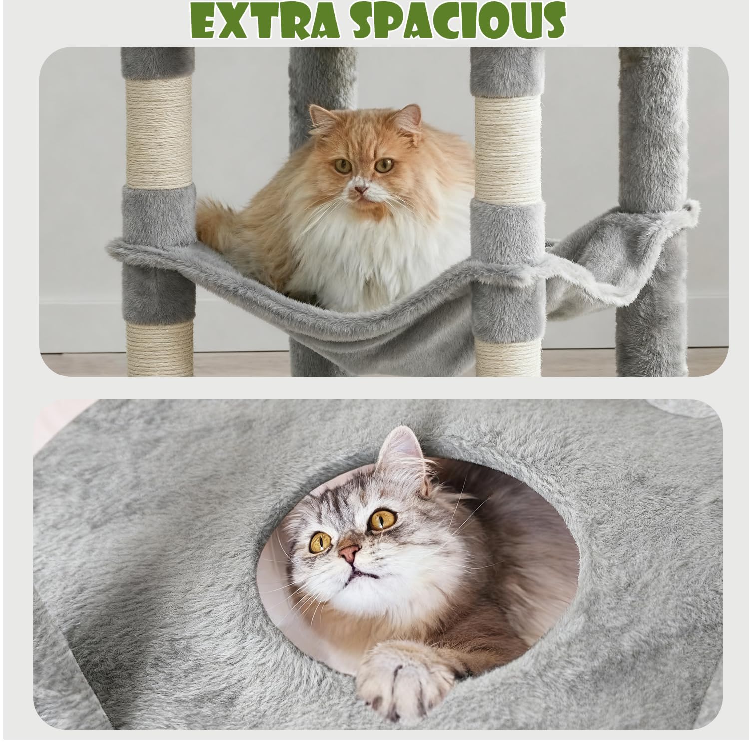 KWOJU 78.8" Large Cat Tree Tower for Indoor Kitties, Multi-Level Furniture Activity Center for Tall Cat Condo with Cozy Perches,Sisal Scratching Posts,Hammock and Basket (78.8 inch Light Gray)