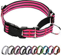 Martingale Dog Collar, Adjustable Nylon Reflective Collar with Quick Release Buckle (Hot Pink, Small)