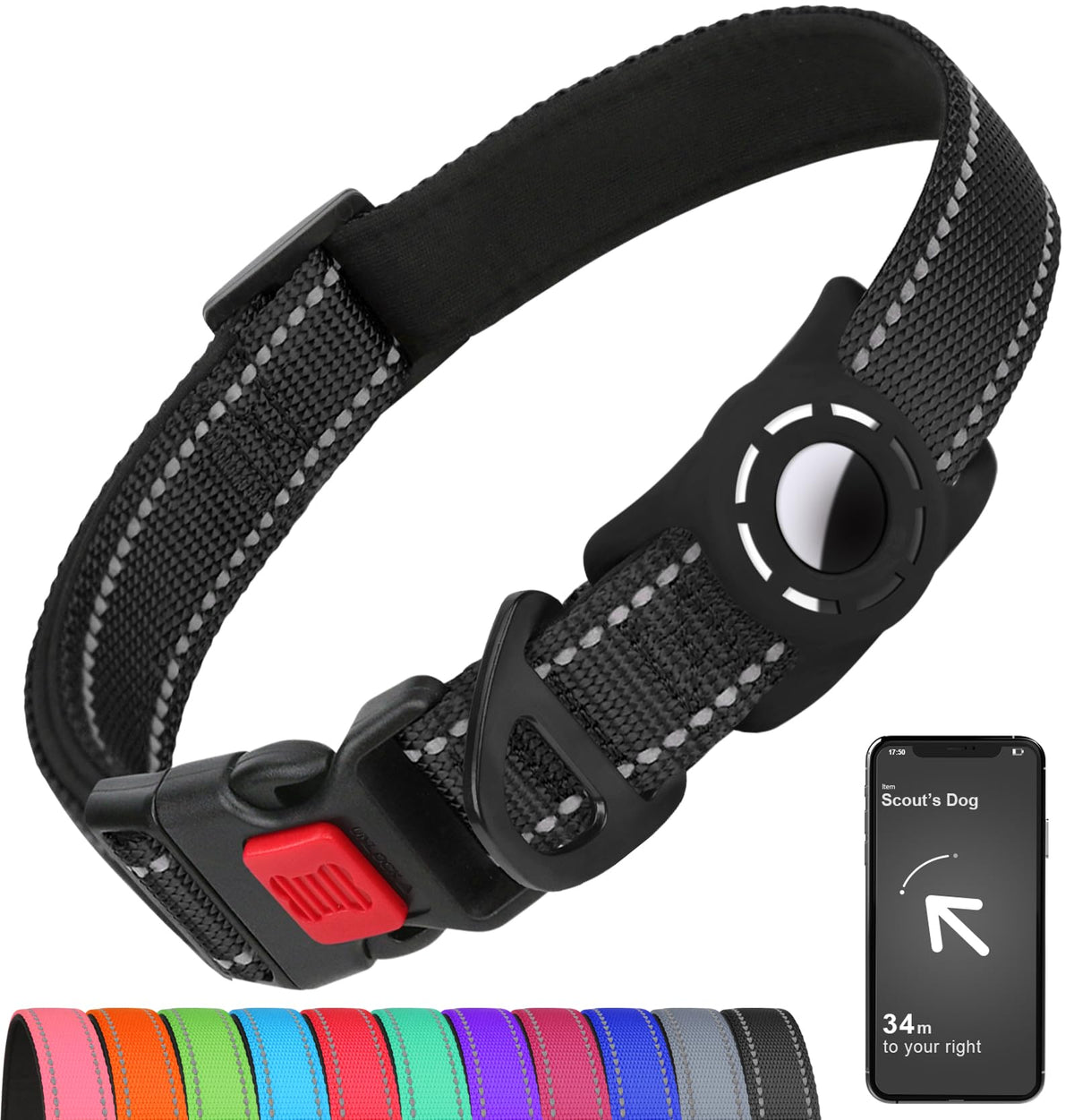Erbine Reflective Dog Collar for Large Dogs with Silicone Tag Holder