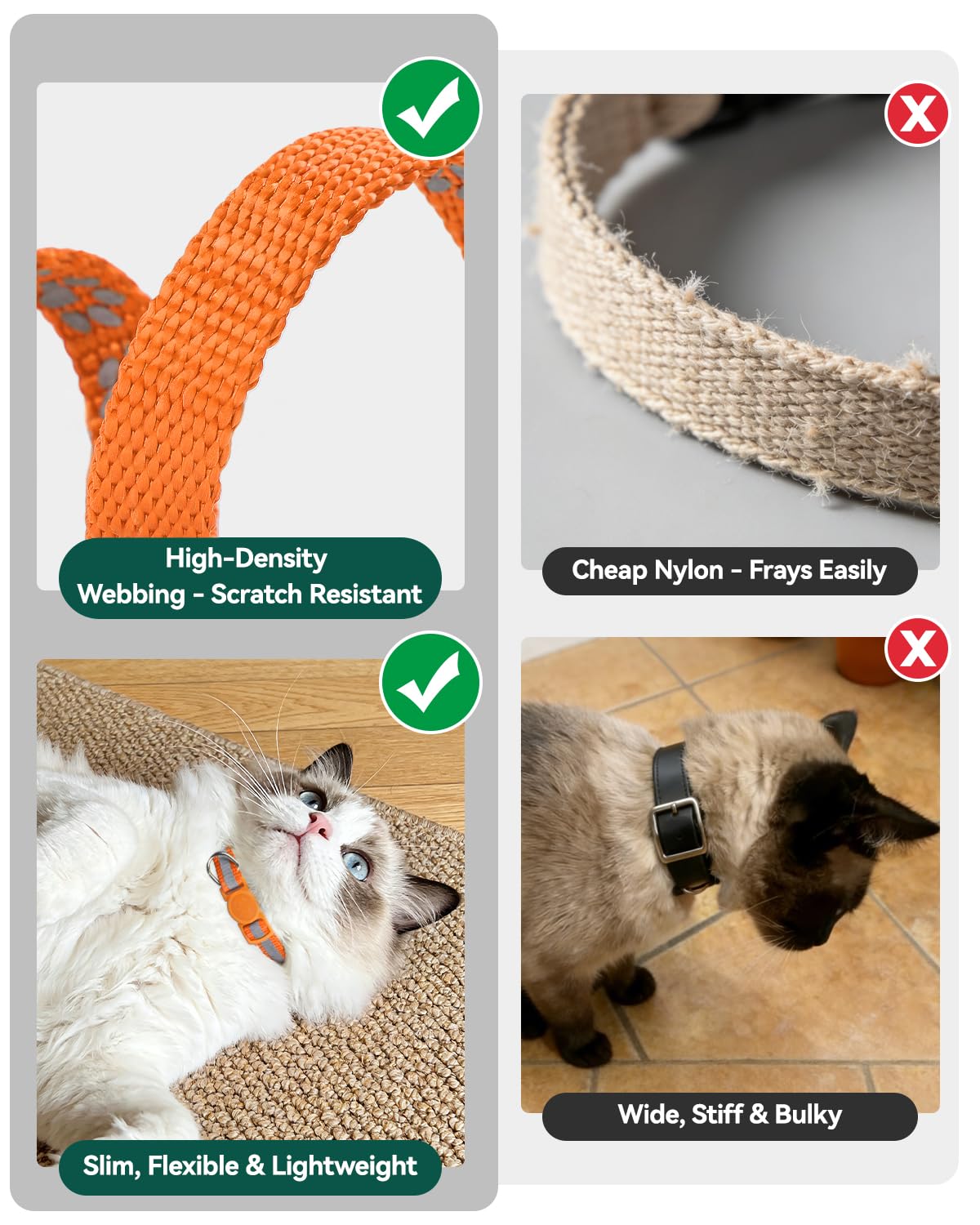 Joytale 2 Pack Reflective Airtag Cat Collars with Breakaway Buckle, Orange