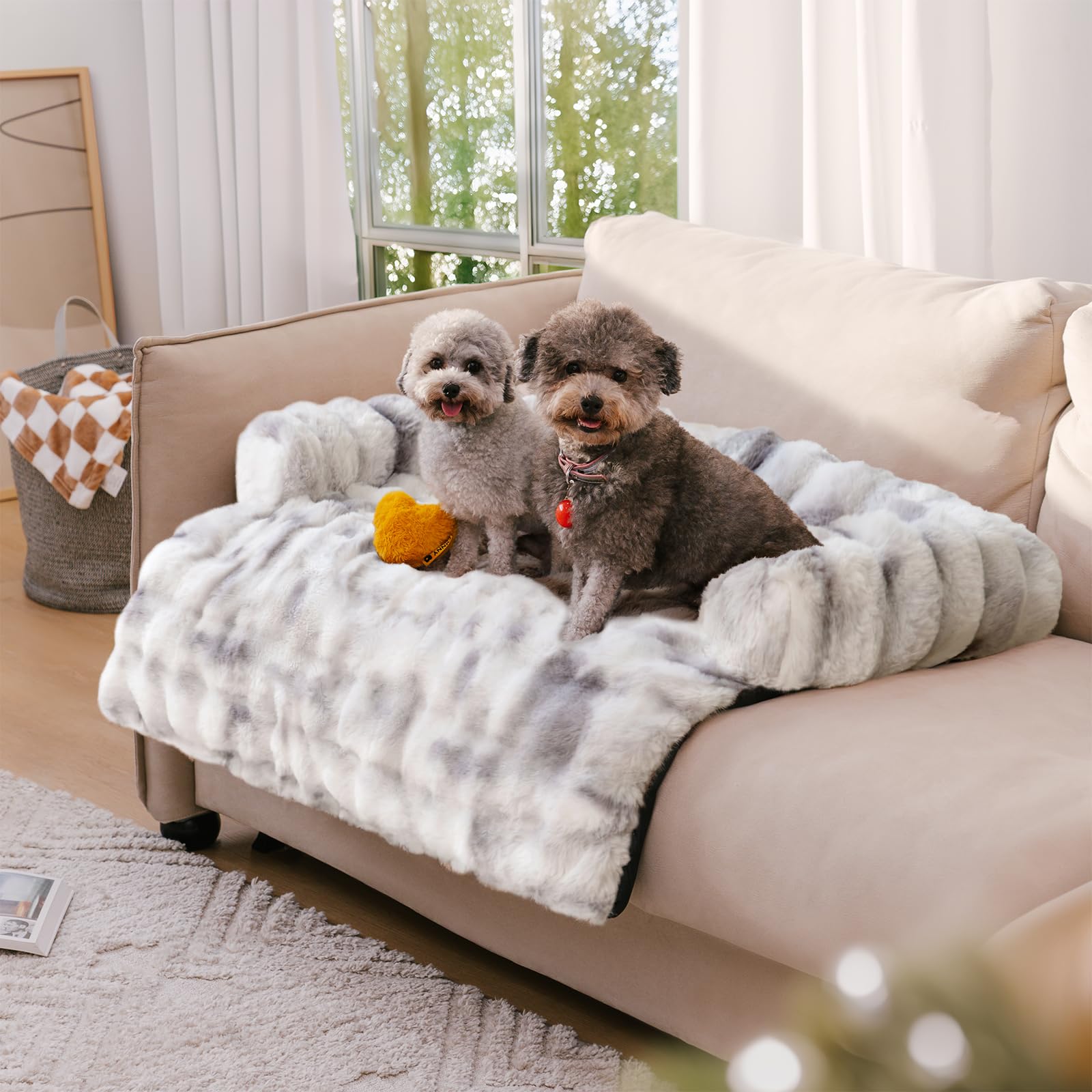 FUNNY FUZZY Dog Couch Bed, Luxurious Medium Pet Sofa Bed Cover Washable