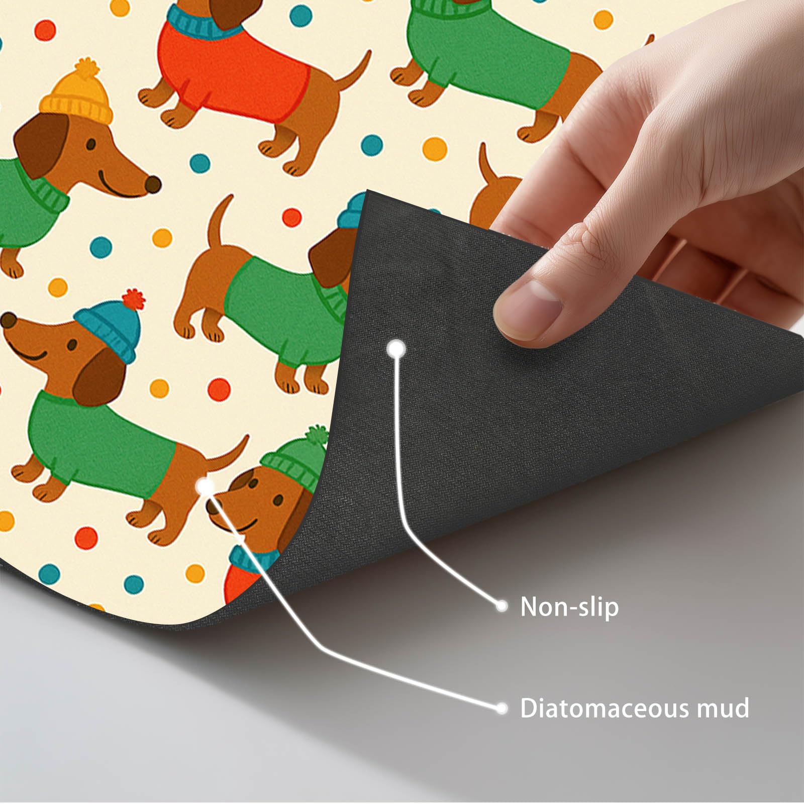 HOMETITUTE Dog Food Mat Dachshund Print Feeding Pad 24 x 16 Inch