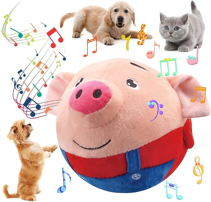 Interactive Dog Toys,Active Moving Pet Plush Toy with Recording and Music Modes, Jumping Squeaky Song shaking Interactive Dog Ball, Rechargeable Dog Toys to Keep Them Busy