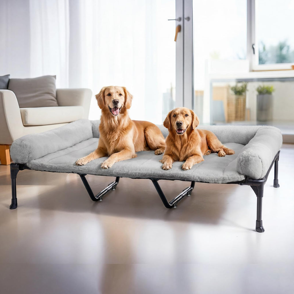 Veehoo Elevated Dog Beds Large Sized Dog with Fluffy Plush Bolster Cushion