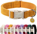 Cute Corduroy Dog Collar - Mustard Yellow Adjustable Dog Collars for X-Large Dogs 80+lbs, Fade-Proof with Secure Snap & Little Charm, Christmas Birthday Gift, XL