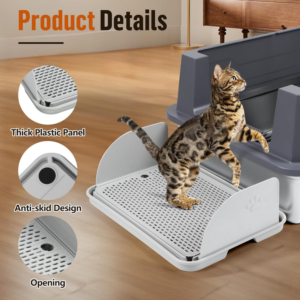Cat Litter Box Step, Cat Step with Detachable Splash-Proof Baffles, Grey