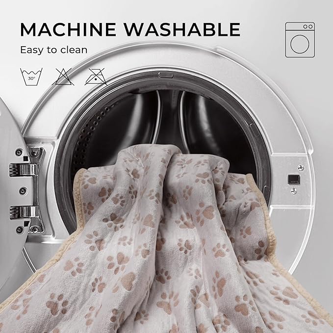 Luciphia Waterproof Pet Blankets Whith Paw Print for Couch Sofa Bed Cover, Liquid Pee Proof Soft Fluffy Dog Blanket Washable, Reversible Furniture Protection Puppy Cat, Khaki, Small（40" x 28"）