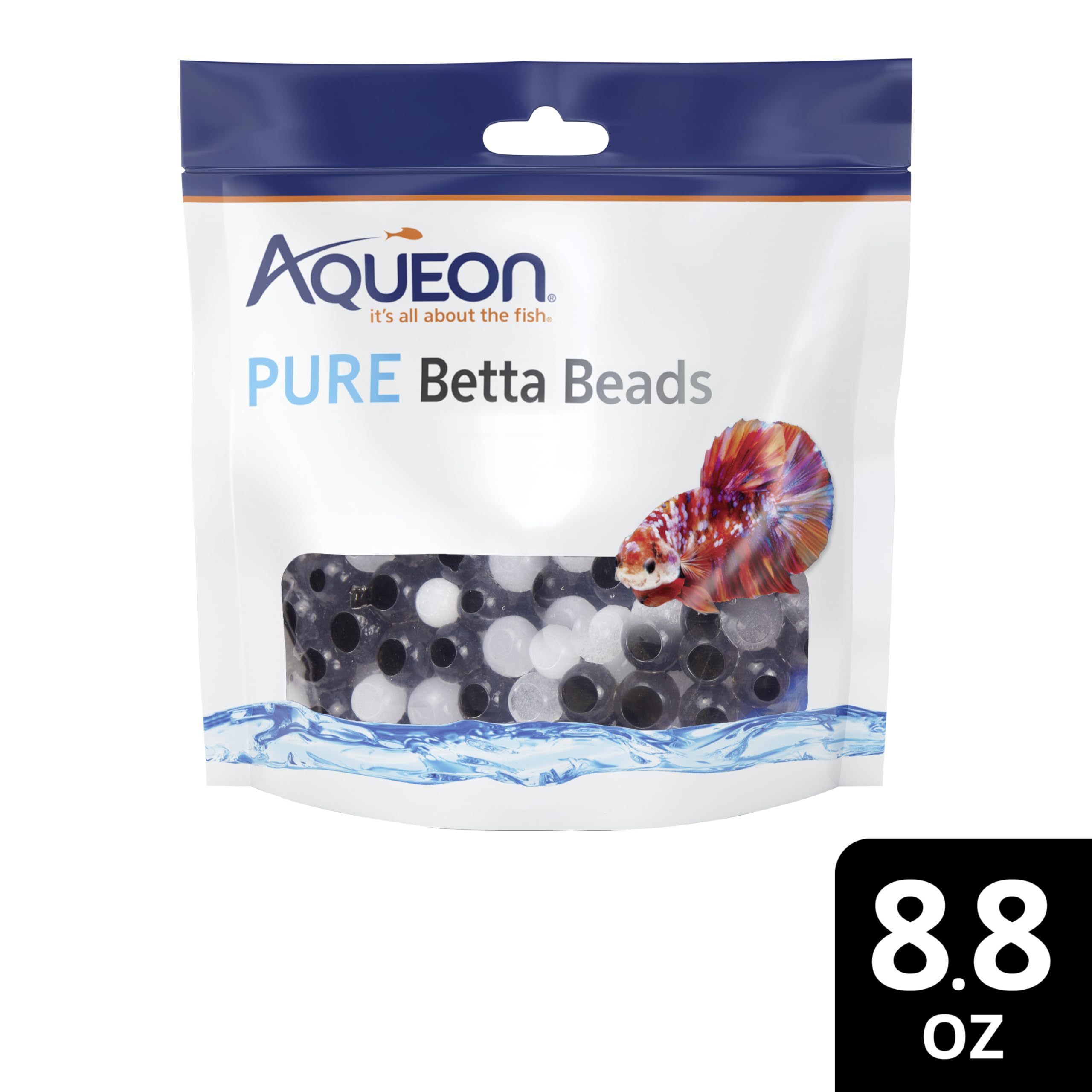 Aqueon PURE Betta Beads, Water Care for Unfiltered Aquariums, Maintains Clear Water and Helps Breakdown Organic Sludge, Black & White