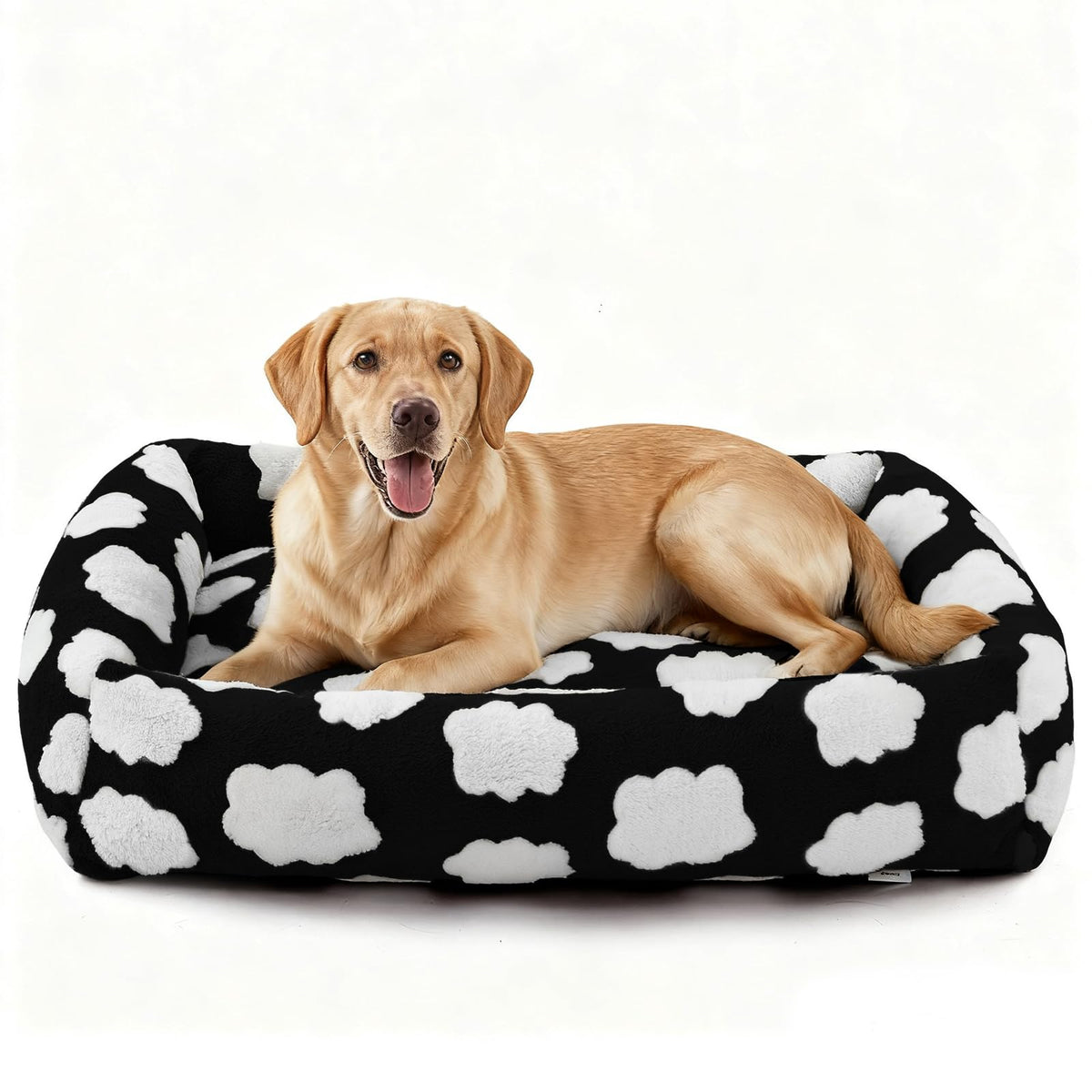 JOEJOY XL Dog Beds Large Sized Dog, Removable Washable Cover Orthopedic Soft Faux Rabbit Fur Pet Bed, Anti-Slip Fluffy Plush Faux Rabbit Fur Puppy Bed, 42"x36"x9", Leopard Print, Grey