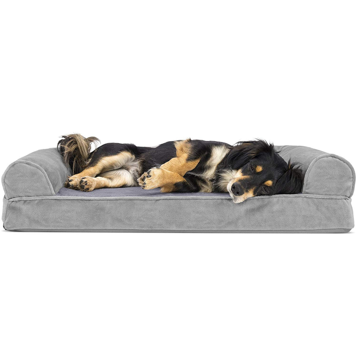 Furhaven Orthopedic Dog Bed for Large/Medium Dogs w/ Removable Bolsters & Washable Cover, For Dogs Up to 55 lbs - Faux Fur & Velvet Sofa - Dark Sage, Large